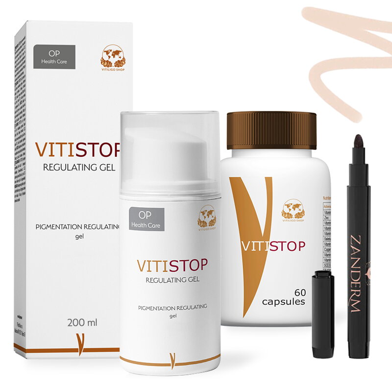 Vitiligo Startovací Sada (200 ml gel + 60 tablet + korektor Zanderm) Vitiligo Startovací Sada (200 ml gel + 60 tablet + korektor Zanderm)